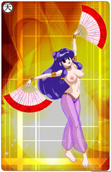 barefoot big_breasts breasts female female_only human jewelry large_breasts long_hair navel nipples open_mouth purple_hair ranma_1/2 see-through shampoo_(ranma_1/2) sheer solo tenzen topless