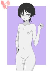 blush colored_background deepbootykid femboy flaccid_penis foreskin gay genshin_impact male nipples no_color nude_male painted_nails penis purple_lipstick scaramouche_(genshin_impact) solo_male