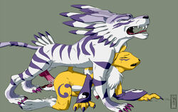 all_fours anthro color cum digimon female fur furry garurumon male nude renamon sex side_view tagme unknown_artist vaginal_penetration