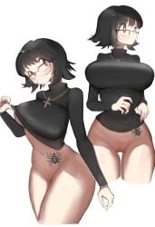 1girls amulet big_breasts black_hair bottomless breasts busty child_bearing_hips cross_necklace curvy dark_hair female female_only glasses hips huge_breasts human hunter_x_hunter jewelry large_breasts light-skinned_female light_skin necklace nerd nerdy nerdy_female nipple_bulge pale-skinned_female pale_skin phantom_troupe pussy shirt shirt_only shizuku_murasaki short_hair shounen_jump spider_tattoo taksinty123 tattoo thick thick_thighs thigh_gap thighs vagina villainess voluptuous white_background wide_hips