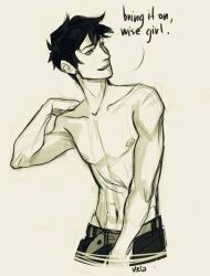 1boy drawing looking_back male_only muscular muscular_male pants percy_jackson percy_jackson_and_the_olympians shirtless shirtless_(male) shirtless_male shirtless_man sketch solo solo_male tagme topless topless_male viria13