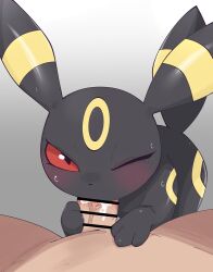 ambiguous_gender black_body black_eyes blush duo eeveelution erection fellatio female feral generation_2_pokemon genitals hi_res himimi human male mammal nintendo one_eye_closed oral oral_penetration penetration penile penile_penetration penis pokemon pokemon_(species) quadruped sex umbreon