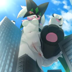 absurd_res building cotora female generation_9_pokemon giant hi_res macro meowscarada nintendo pokemon pokemon_(species) solo