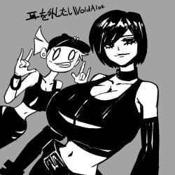 2girls big_breasts black_hair breasts eyelashes female female_only goth goth_girl multiple_girls tank_top tequila_(void_aloe) void_aloe