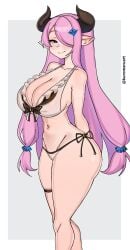 draph_race_(granblue_fantasy) granblue_fantasy hair_over_one_eye horns kuromaruart narmaya_(granblue_fantasy) pink_hair swimsuit