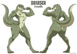 abs anthro ass balls bedroom_eyes big_butt bruiser_(a_man3712) chest_scar crocodile crocodilian crocodylid erection eye_scar facial_scar flexing flexing_bicep genitals green_body green_scales half-closed_eyes hi_res humanoid_genitalia humanoid_penis male multicolored_body multicolored_scales muscle_tone muscular muscular_anthro muscular_male narrowed_eyes nude pecs penis reptile scales scalie scar scutes seductive seyumei sharp_teeth simple_background smile smirk smug smug_face smug_grin teeth two_tone_body two_tone_scales white_background yellow_sclera