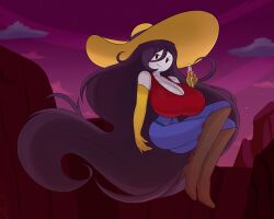 1girls adventure_time big_breasts boots breasts cartoon_network dark_hair fromariels hat huge_breasts long_hair looking_at_viewer marceline solo tagme vampire wine_glass