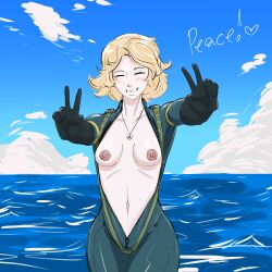 1girls badendorchestra breasts female metal_gear metal_gear_solid necklace nipples paz_ortega_andrade solo tagme wetsuit