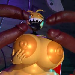 1girls 3d alphasoup animated animatronic areolae big_breasts big_penis breasts commission dark-skinned_male dark_skin eyelashes female five_nights_at_freddy's five_nights_at_freddy's_2 furry grabbing grabbing_own_breasts large_breasts large_penis loop multiple_boys nipples no_sound open_mouth penis robot robot_girl sharp_teeth short_playtime smile teasing tongue tongue_out toy_chica_(cyanu) toy_chica_(fnaf) video white_eyes wide_hips yellow_body yellow_skin