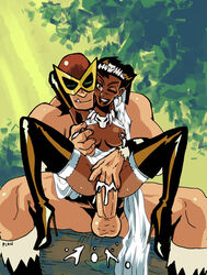 1boy1girl b'wana_beast balls batman:_the_brave_and_the_bold black_female breast_grab breasts brown_eyes brown_hair cum_in_pussy cum_inside dark-skinned_female dark_skin dc dc_comics eyes_closed fang female high_heel_boots high_heels huge_cock interracial light-skinned_male male male/female mari_mccabe michael_maxwell nipple_piercing nipple_tweak one_eye_closed pcononymous penis sex smile straight thighhighs vixen_(dc)