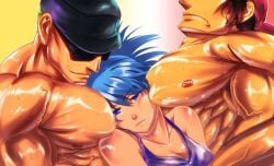 1girls 2boys ageudon bara clark_still king_of_fighters leona_heidern ralf_jones snk tagme video_games