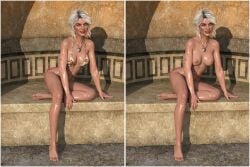 1girls 3d bikini ciri cirilover1 nude on/off swimsuit the_witcher_(series) the_witcher_3:_wild_hunt topless topless_female white_hair