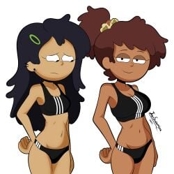 2girls adidas aged_up amphibia amphibia_(finale) anne_boonchuy asian_female breast_envy breasts javisuzumiya marcy_wu medium_support_(meme) meme sports_bikini sports_bra sports_panties sportswear tagme white_background