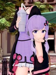 3d body_horror detached_head drinking exposed highhijiki holding_drink holding_head koikatsu koikatsu_(medium) monophallia nightmare_fuel outside penis penis_neck street unusual_genitalia_placement unusual_penis_placement unusual_pussy_placement voiceroid weird what yuzuki_yukari