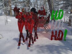 3d black_hair blonde_hair bodysuit bondage ciri cirilover1 gag gagged latex_suit maledom ponygirl red_hair santa_claus the_witcher_(series) the_witcher_3:_wild_hunt triss_merigold white_hair yennefer