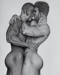 african african_male ass back_muscles biceps black_and_white brad_welch_art butt caucasian caucasian_male dark-skinned_male dark_skin gay graphite_(artwork) male male_only melanin muscles muscular muscular_male no_visible_genitalia pencil_(artwork) thick_thighs uncolored