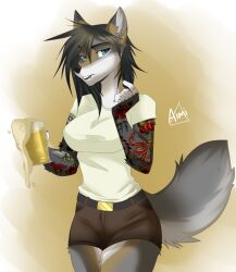 aimi anthro female furry goth josie_(spacepoptart) solo tattoo wolf