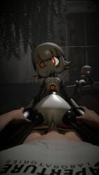 p-body_(portal) pompilus_sfm_twitter(artist) portal_(series) portal_2 reverse_cowgirl_position robot robot_girl sentry_turret smaller_female turret_(portal) valve