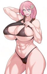 abs aqua_eyes big_breasts bikini breasts cameltoe female muscular muscular_female pink_hair prour_(shuumatsu_no_valkyrie) shuumatsu_no_valkyrie solo