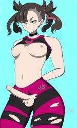 1futa areolae balls breasts clothed clothing crotchless dickgirl erection futa_only futanari gym_uniform human light-skinned_futanari light_skin marnie_(pokemon) nipples partially_clothed penis pokemon pokemon_ss redhalosun self_upload solo tagme torn_clothes