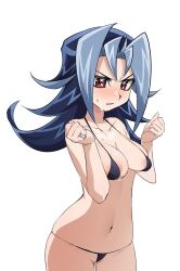 1girls angry bikini blue_hair blush bryanjoel dntks edit female female_only kamishiro_rio nude red_eyes rio_kamishiro solo white_background yu-gi-oh! yu-gi-oh!_zexal