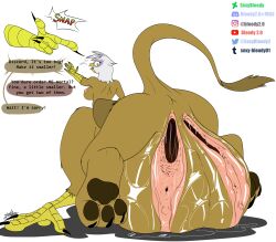 1girls 2_pussies 4_fingers 5_fingers alpha_channel anus ass avian avian_taur big_pussy bodily_fluids breasts brown_body claws clitoris discord_(mlp) disembodied_hand english_text female fingers friendship_is_magic genital_fluids genitals gilda_(mlp) gryphon gryphon_taur hasbro hi_res hyper hyper_genitalia hyper_pussy long_tail multi_genitalia multi_pussy my_little_pony mythological_avian mythology nipples pussy pussy_juice raised_tail sexybloody simple_background small_breasts solo straight_hair tail_tuft taur text transformation transparent_background tuft urethra white_body yellow_eyes