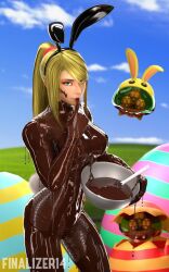 3d baby_(metroid) blender bunny_ears bunny_hood chocolate_covered easter_eggs finalizer14 metroid metroid_(creature) nautilic samus_aran windows_xp_home zero_suit zero_suit_samus