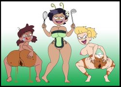 3girls amphibia anne_boonchuy anus ass black_hair blonde_hair brown_hair dark_hair dark_skin drag-anne-fly female female_only ferozyraptor group human light_hair looking_back maple_syrup_on_ass maple_syrup_on_body marcy_wu multiple_girls naked_apron pale_skin personification_of_metamorphosis sasha_waybright sharp_sasha spread_ass spread_pussy squatting straight_hair taiwanese thai tight_clothing tongue_out trio