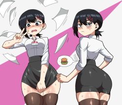 ass big_ass blushing chainsaw_man embarrassed female higashiyama_kobeni mg99 miniskirt nervous office_lady pencil_skirt petite skirt_tug thick_thighs