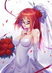 1girls armpits armwear bare_shoulders bedroom_eyes belly_button big_breasts blush boruto:_naruto_next_generations bouquet busty cleavage cute elbow_gloves female female_focus female_only flowers glasses hair_flower hair_ribbon highres large_breasts light-skinned_female light_skin long_hair looking_at_viewer naruto naruto_(series) necklace nose_blush open_mouth pale-skinned_female pale_skin perky_breasts pinup ponytail pose posing raijuu_(bakanara) red_eyes red_hair ribbon romantic shounen_jump sideboob sleeveless_dress solo solo_female solo_focus standing tied_hair tight_clothing tight_dress uchiha_symbol uzumaki_karin voluptuous wedding_dress wedding_veil wide_hips