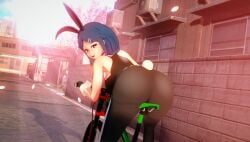 1girls 3d ass ass_focus bicycle clothing eyewear female human little_witch_academia loluncc pale_skin public shiny_chariot tagme ursula_callistis vehicle