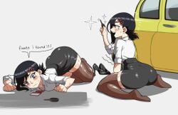 ass big_ass blush chainsaw_man embarrassed female higashiyama_kobeni kobenis_car mg99 office_lady pencil_skirt petite skirt thick_thighs wide_hips