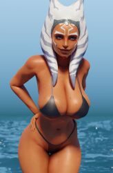 1girls 2022 3d ahsoka_in_exile ahsoka_tano alien alien_girl apulaz athletic_female beach big_breasts bikini blue_eyes clone_wars crossbowpussycat female female_only hand_on_hip huge_breasts large_breasts looking_at_viewer orange_skin seaside smile solo solo_female star_wars swimsuit swimwear thick_thighs togruta voluptuous wet