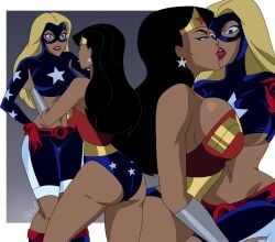 2d 2girls accurate_art_style age_difference amazon ass big_ass big_breasts black_hair blonde_hair blue_eyes breast_press breasts cartoon_network cleavage courtney_whitmore dc_comics dcau diana_prince dubious_consent female female_only french_kiss ghostlessm gradient_background human imminent_sex justice_league_unlimited kissing lifting_person light-skinned_female mask multiple_girls navel older_female older_woman_and_teenage_girl older_woman_and_younger_girl size_difference star_earrings stargirl stargirl_(dcau) superheroine teenager tiara tongue_kiss toonami underboob wonder_woman wonder_woman_(dcau) wonder_woman_(justice_league) wonder_woman_(series) yuri