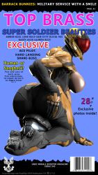 big_ass big_breasts exposed_breasts female_focus halo_(game) halo_(series) hand_on_ass leaning_forward looking_at_viewer magazine magazine_cover on_knees parody pompilus_sfm_twitter(artist) sitting_on_helmet solo solo_female spartan_(halo) text