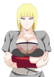 1girls arms_under_breasts big_breasts blonde_hair blue_eyes blunt_bangs bob_cut breasts center_opening crossed_arms female female_focus female_only fishnet_shirt fishnets huge_breasts kimono lime_(purple_haze) long_hair mature mature_female mature_woman mesh mesh_shirt naruto naruto_(series) naruto_shippuden nipple_slip nipples purple_haze samui sash solo solo_focus upper_body voluptuous