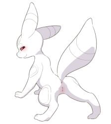 2022 anus ass blush canopus335 eeveelution female feral genitals looking_at_viewer looking_back nintendo paws pokémon_(species) pokemon pussy red_eyes simple_background smile solo spot_color standing umbreon video_games white_background