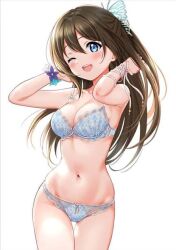 blue_bikini blush cute cute_biniki cute_girl hair_ornament love_live! love_live!_nijigasaki_high_school_idol_club ousaka_shizuku printed_bikini white_background