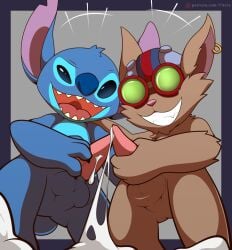 2boys balls crossover cum disney gay league_of_legends lilo_and_stitch male male/male male_only masturbation nude open_mouth penis riot_games stitch stitch_(lilo_and_stitch) teeth tongue vitrex yaoi ziggs