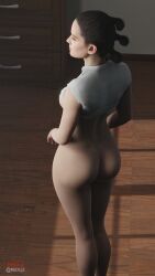 1girls 3d ass big_ass black_hair blender_(software) bottomless breasts female female_only half_naked high_resolution light-skinned_female rear_view red_lj rey sideboob small_breasts solo_female standing star_wars thighs tied_hair unaware