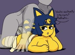 1boy 1girls animal_crossing ankha ankha_(animal_crossing) anthro bandages bass_kun cat_ears cat_tail degradation furry humiliation nintendo penis shortstack