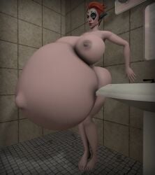 3d belly big_belly big_breasts breasts female huge_belly huge_breasts hyper_pregnancy moira overwatch pregnant short_hair sob4art solo_female