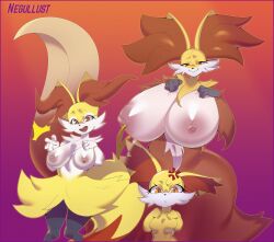 3girls angry anthro areola areolae artist_name bedroom big_breasts black_fur black_nose braixen breasts canine canine_humanoid delphox ear_tuft eyebrows eyelashes female female_only fennekin fox fox_humanoid fur furry furry_female furry_only hand_on_own_breast happy hi_res huge_breasts large_breasts larger_female looking_at_viewer mammal mammal_humanoid multicolored_body multicolored_fur multiple_girls negullust nintendo nipples nude nude_female open_mouth pokémon_(species) pokemon pokemon_(species) red-eyes red_fur red_iris red_nose size_difference smaller_female smiling smiling_at_viewer tagme tail teeth tongue tuft white_fur white_pupils white_sclera yellow_fur