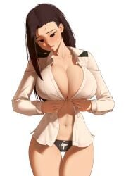 1girls big_breasts black_hair breasts female female_focus female_only huge_breasts kuroneko_pantsu long_hair momo_yaoyorozu my_hero_academia panties solo standing thighs