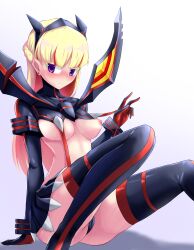 1girls am_(star_wars) blonde_hair blush breasts cameltoe cosplay female female_only headdress kill_la_kill long_hair matoi_ryuuko matoi_ryuuko_(cosplay) medium_breasts nipple_peek nipples panties purple_eyes senketsu sitting skimpy skimpy_clothes skirt star_wars star_wars_visions studio_trigger thighhighs zerokun135