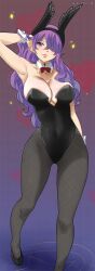 1girls big_breasts bunny_ears bunny_girl bunnysuit edens_zero gaston18 hair_over_one_eye hand_behind_head holy_(edens_zero) long_hair purple_eyes purple_hair smile smiling sole_female solo standing tagme