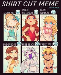 2022 big_breasts boob_window boosette bowsette female female_only inner_sideboob mario_(series) new_super_mario_bros._u_deluxe nintendo pauline princess_daisy princess_peach princess_rosalina sarunacuso self_upload shirt_cut_meme sideboob small_breasts super_mario_bros. underboob