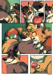 anal anthro ass bedroom_eyes black_hair blonde_hair bodily_fluids boyfriends butt_grab canid canine carafe claws comic curled_hair drooling duo erection fancy_foxx fluffy fox fur genitals grey_fox hair hand_on_butt hand_on_penis hi_res looking_back_at_partner looking_pleasured male male/male mammal multicolored_body multicolored_fur narrowed_eyes oral penis pepper_(pepperfox) pichetlepichet red_fox rimming romantic romantic_couple saliva seductive sex surprised_expression tongue tongue_out urocyon were werecanid werecanine werefox