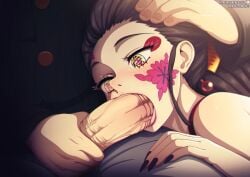 1boy 1girls alternate_version_available big_penis black_hair blowjob blush blushing buttons cock_hungry cock_worship daki_(kimetsu_no_yaiba) demon_slayer eyebrows eyelashes fellatio female hair_ornament hand_on_head hand_on_lap hand_on_thigh head_down head_on_lap holding_penis kimetsu_no_yaiba light_skin long_fingernails looking_at_penis male muzan_kibutsuji nail_polish neocoill offscreen_face oral oral_sex painted_nails penis_in_mouth petting pushing_head_towards_fellatio staring_at_penis sucking_penis symbol-shaped_pupils tattoo text_in_eyes tongue tongue_out unseen_male_face veiny_penis