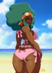 1girls afro alternate_breast_size beach big_ass big_hair bikini black_female blue_eyes blue_hair clouds colored dark-skinned_female dark_skin female female_only game_freak green_hair gym_leader headband large_breasts lenora_(pokemon) looking_at_viewer looking_back milf nintendo pink_bikini pokemon pokemon_bw raised_eyebrow rear_view sand sea sky smile smiling solo_female tagme thick_thighs thighs thin_waist tovio_rogers uncensored wide_hips